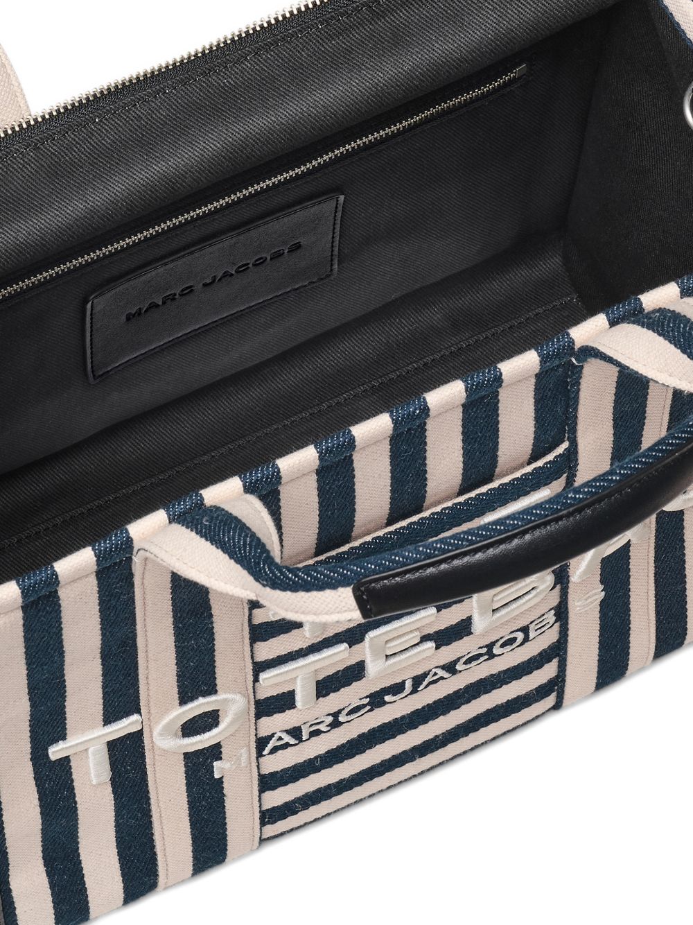 MARC JACOBS Borsa The Tote Bag in cotone a righe bianche e blu