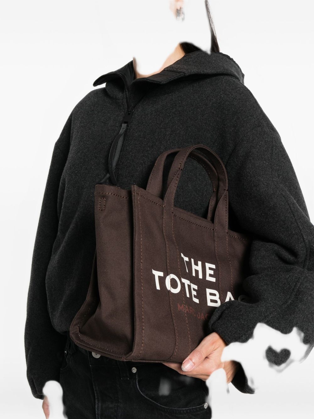MARC JACOBS Borsa a mano media 'The Tote' in cotone marrone