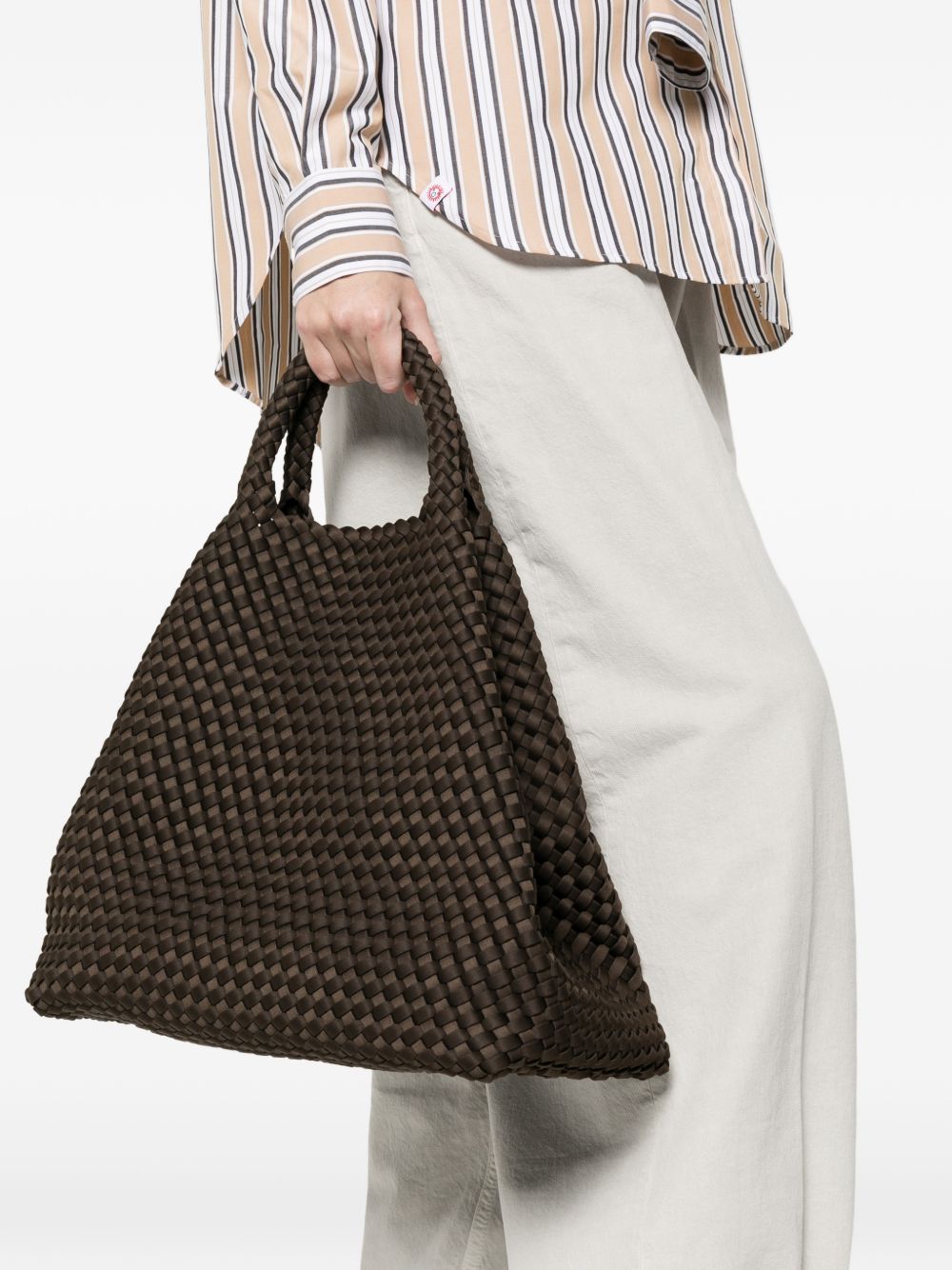 MARREA Borsa shopping marrone con texture intrecciato