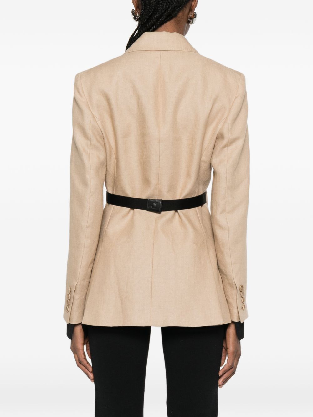 MAX MARA Blazer Sfionda in lino beige con cintura nera