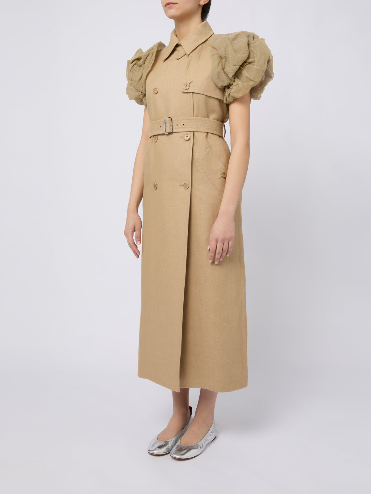 MAX MARA Spolverino Ecru lungo smanicato con rouches