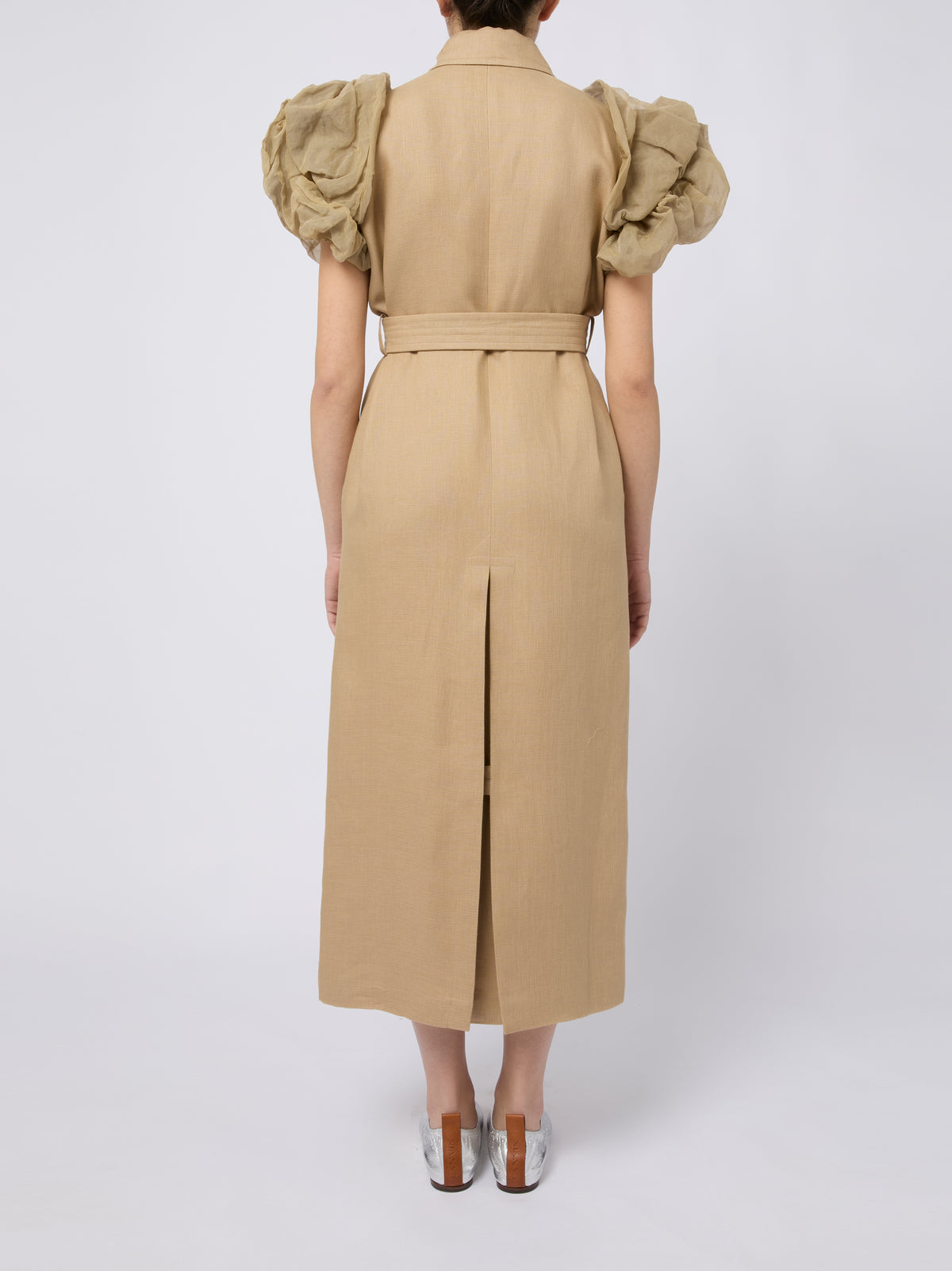 MAX MARA Spolverino Ecru lungo smanicato con rouches