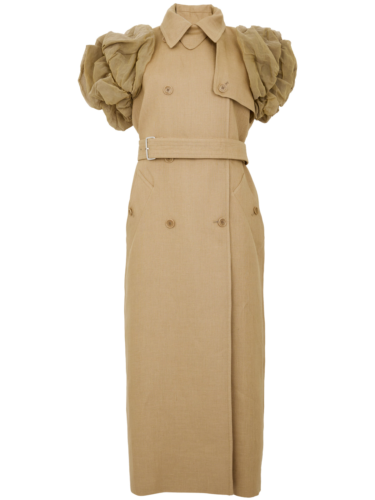 MAX MARA Spolverino Ecru lungo smanicato con rouches