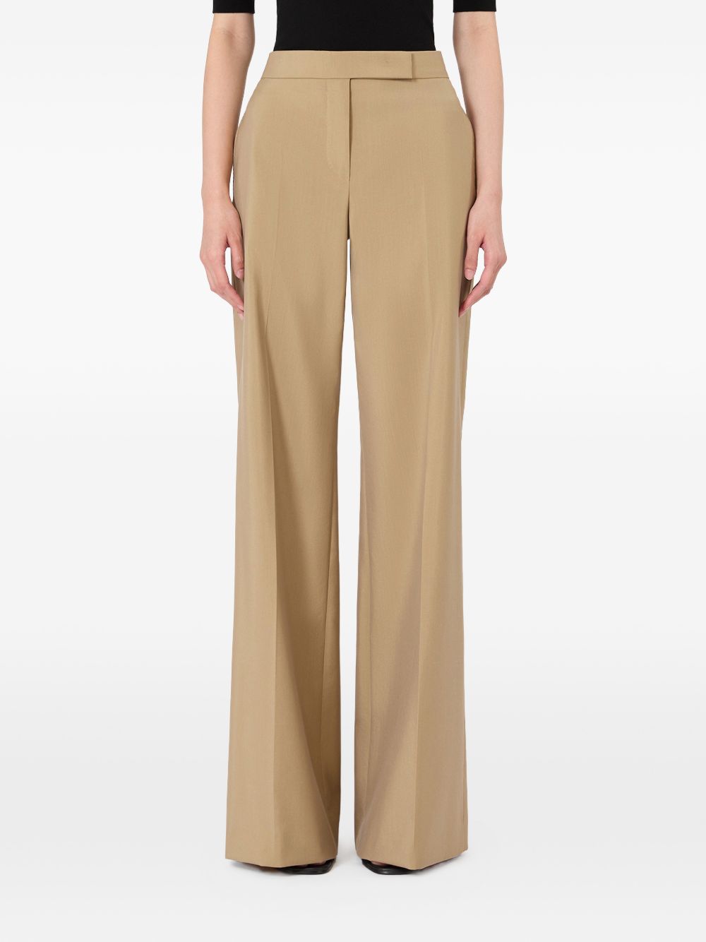 MAX MARA Pantaloni Bronte in lana e seta beige svasati