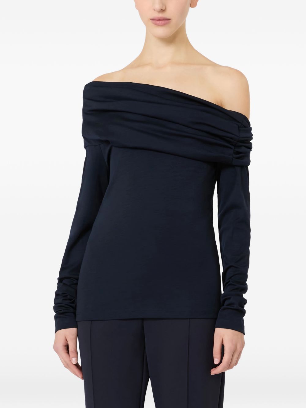 MAX MARA Maglia Mxporafo con scollo bardot in blu navy