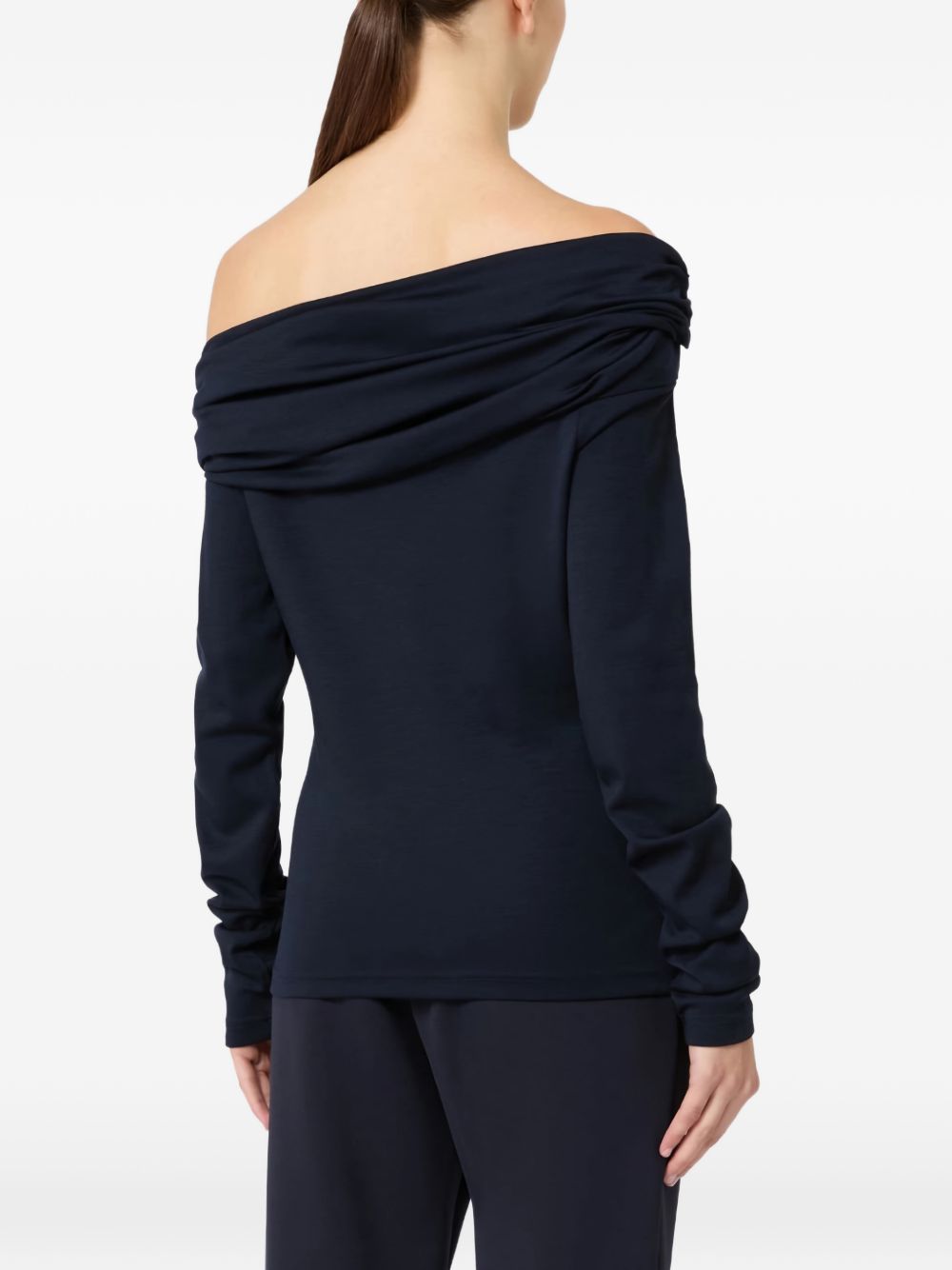 MAX MARA Maglia Mxporafo con scollo bardot in blu navy