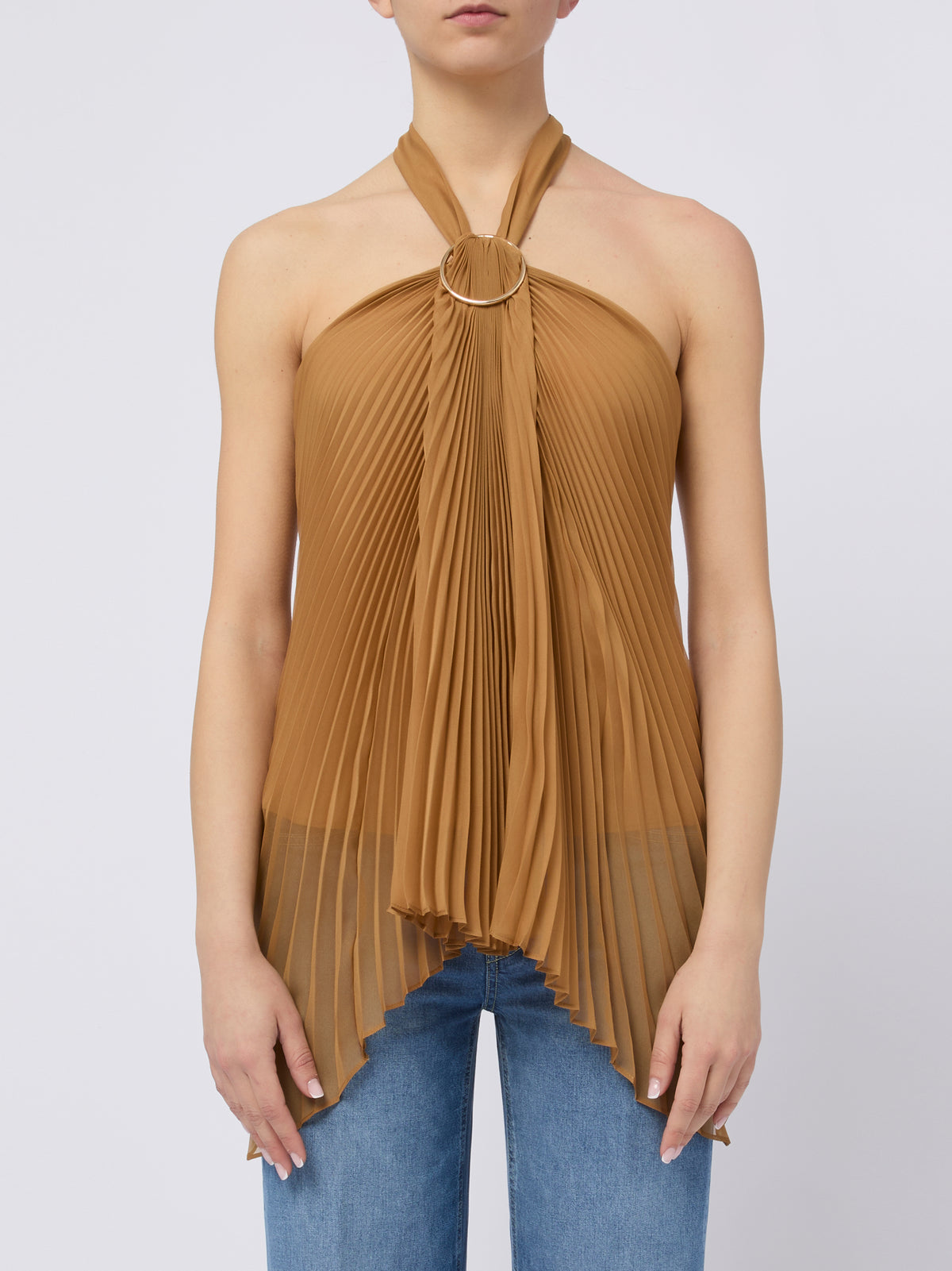 MAX MARA PIANOFORTE Top marrone Valzer con velo trasparente
