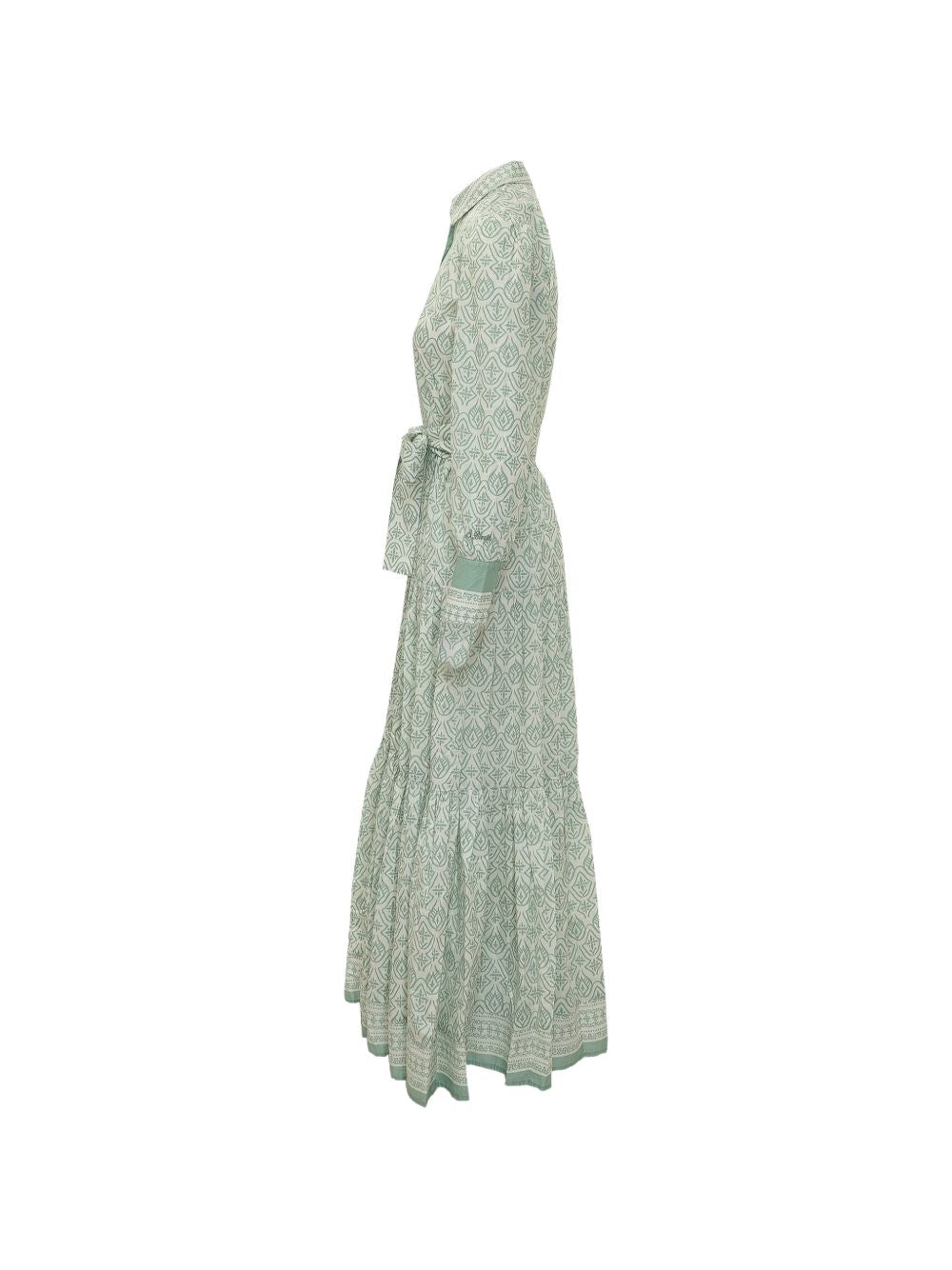 MC2 SAINT BARTH Abito lungo chemisier in cotone verde con cintura in vita