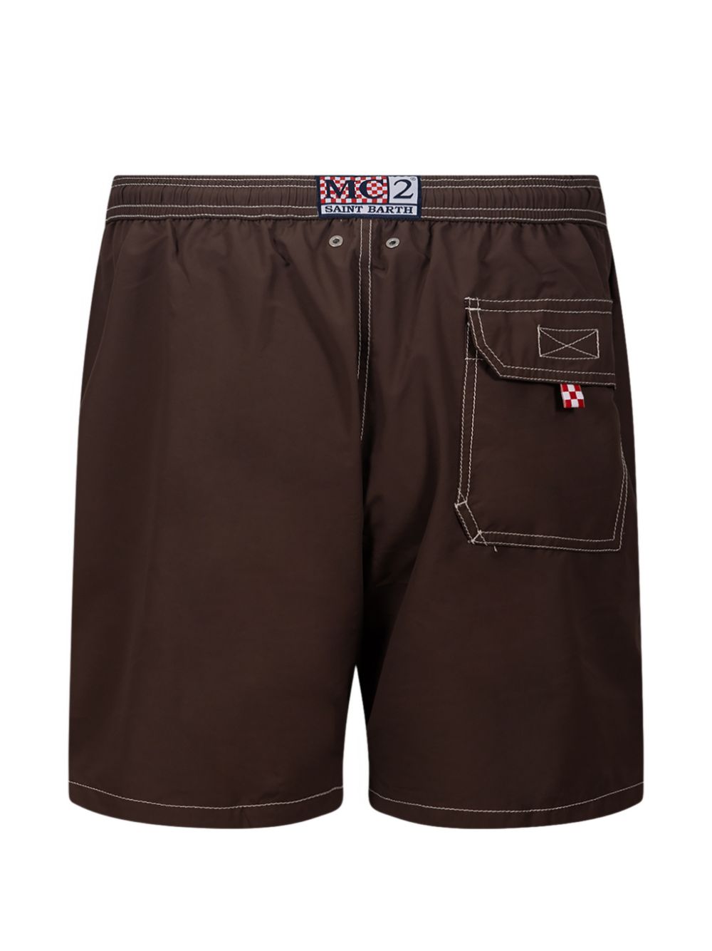MC2 SAINT BARTH Costume Patmos marrone con logo bianco