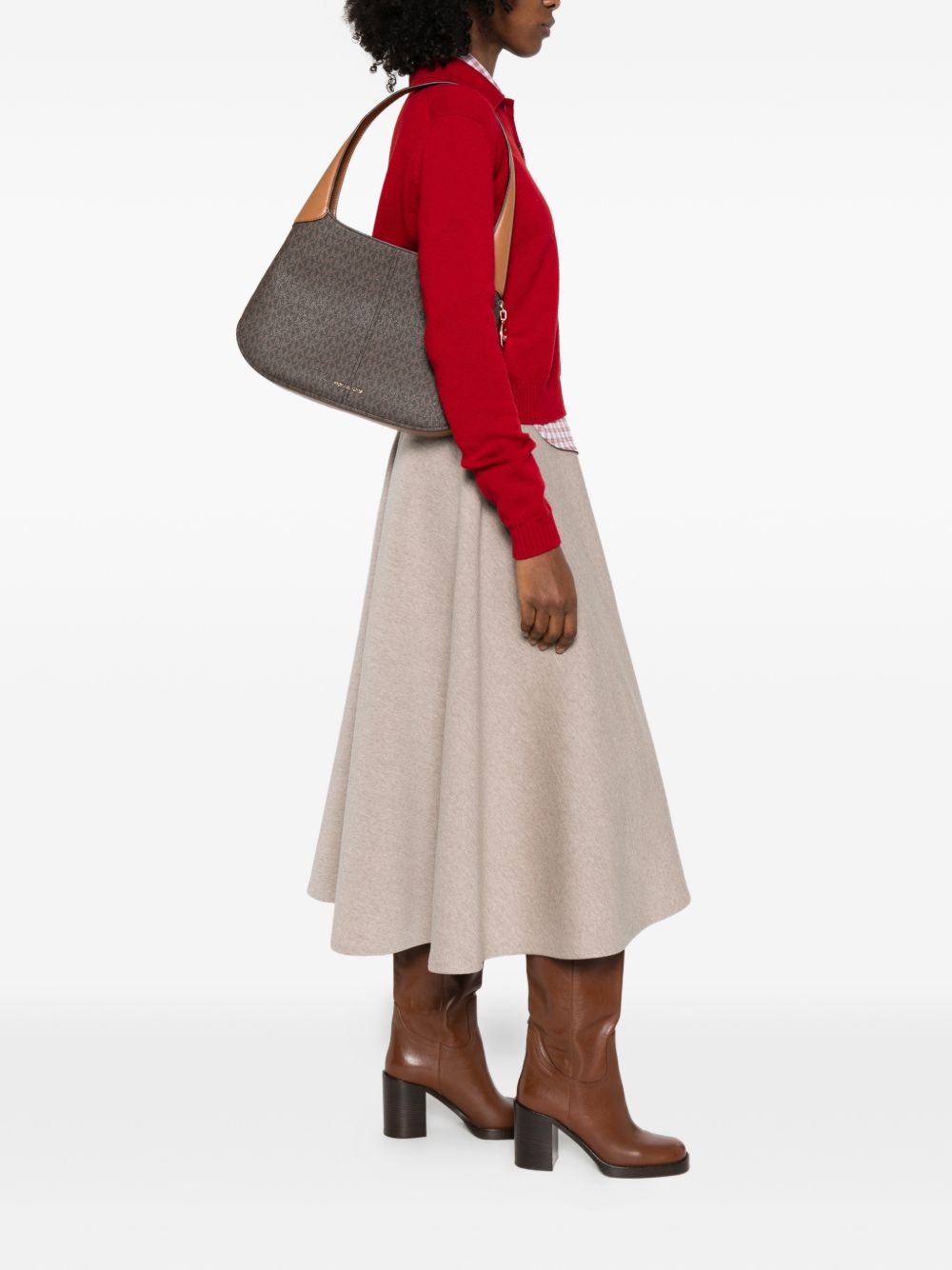 MICHAEL KORS Borsa a spalla 'Alice' marrone con logo all-over