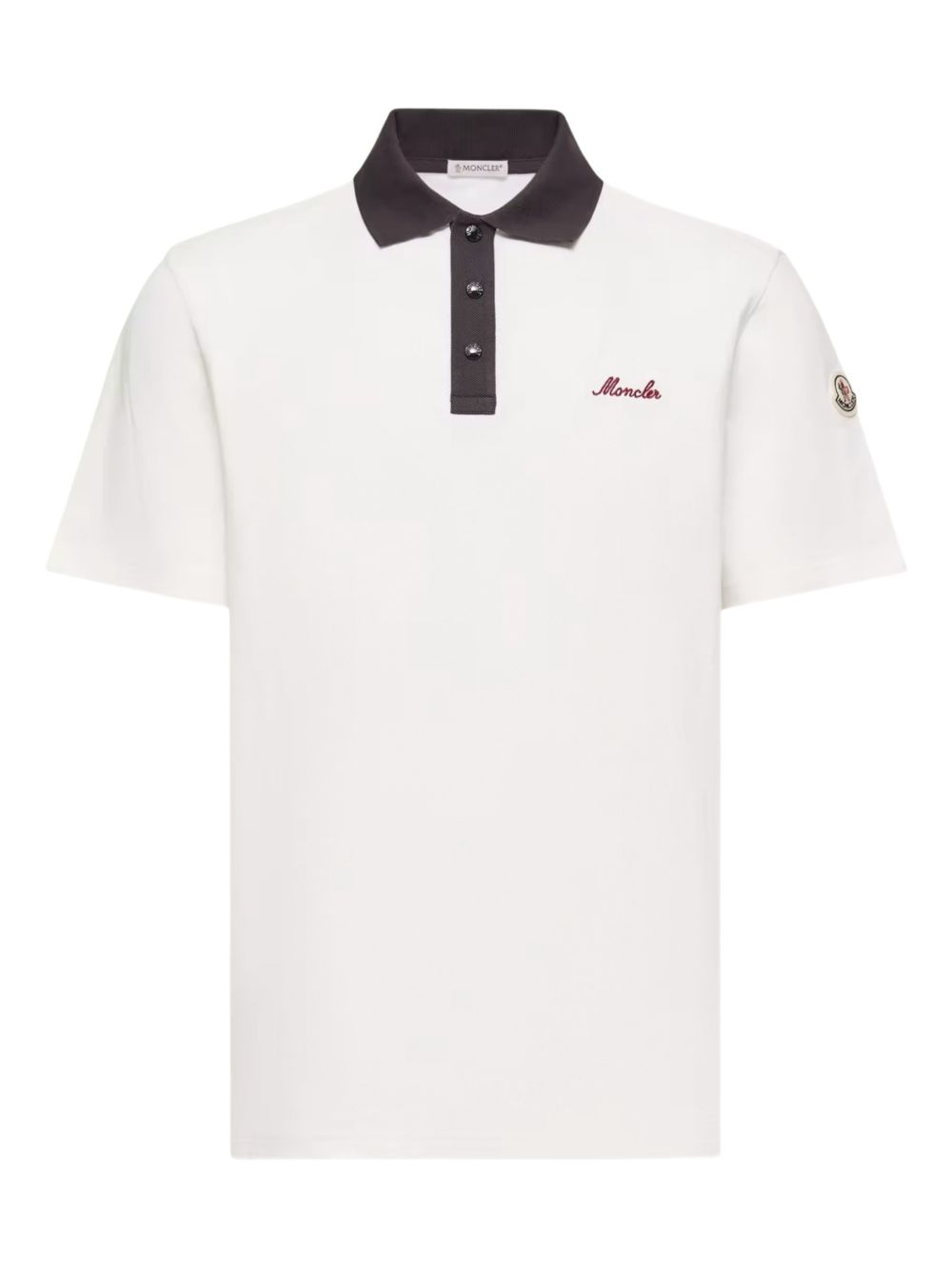 MONCLER Polo in cotone bianca con colletto a contrasto