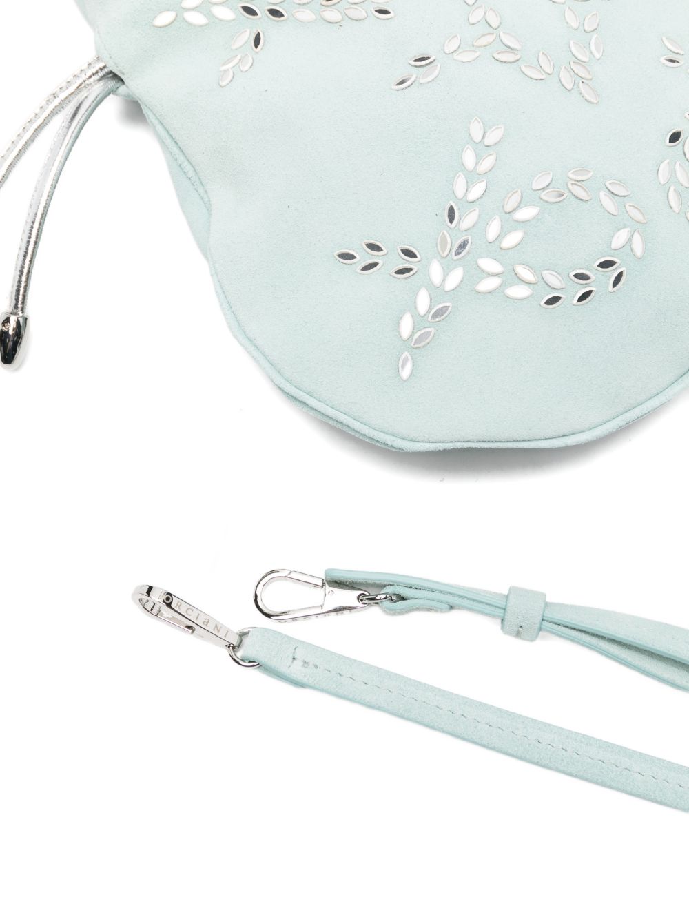 ORCIANI Borsa a secchiello Juice Peach Gem Mini con strass celeste