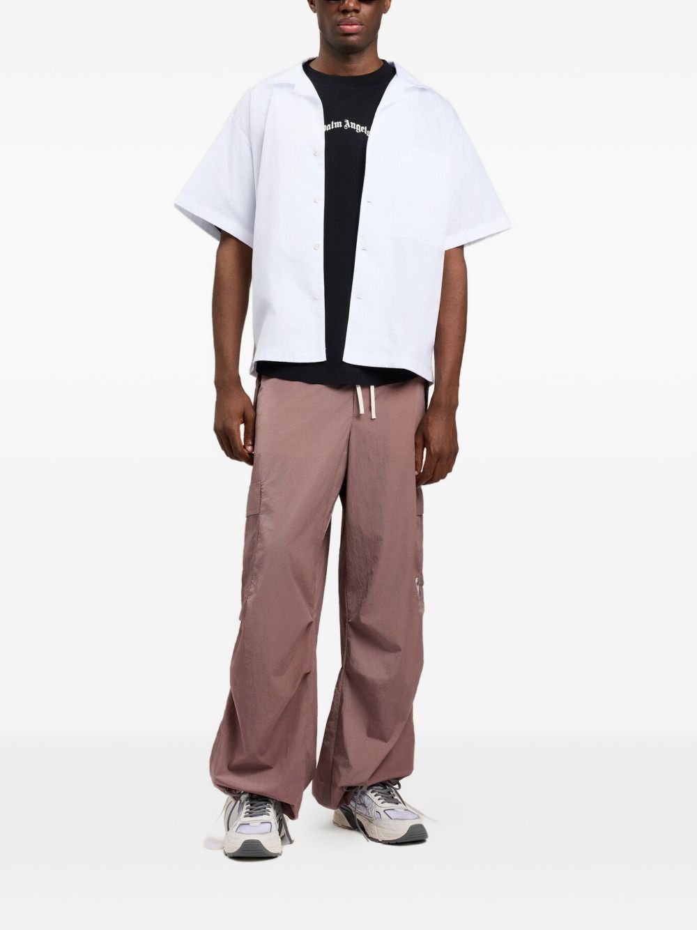 PALM ANGELS T-shirt oversize in cotone nero con logo bianco