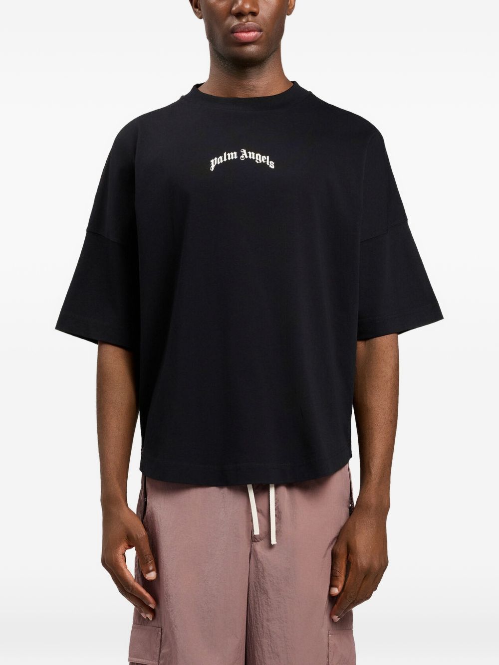 PALM ANGELS T-shirt oversize in cotone nero con logo bianco