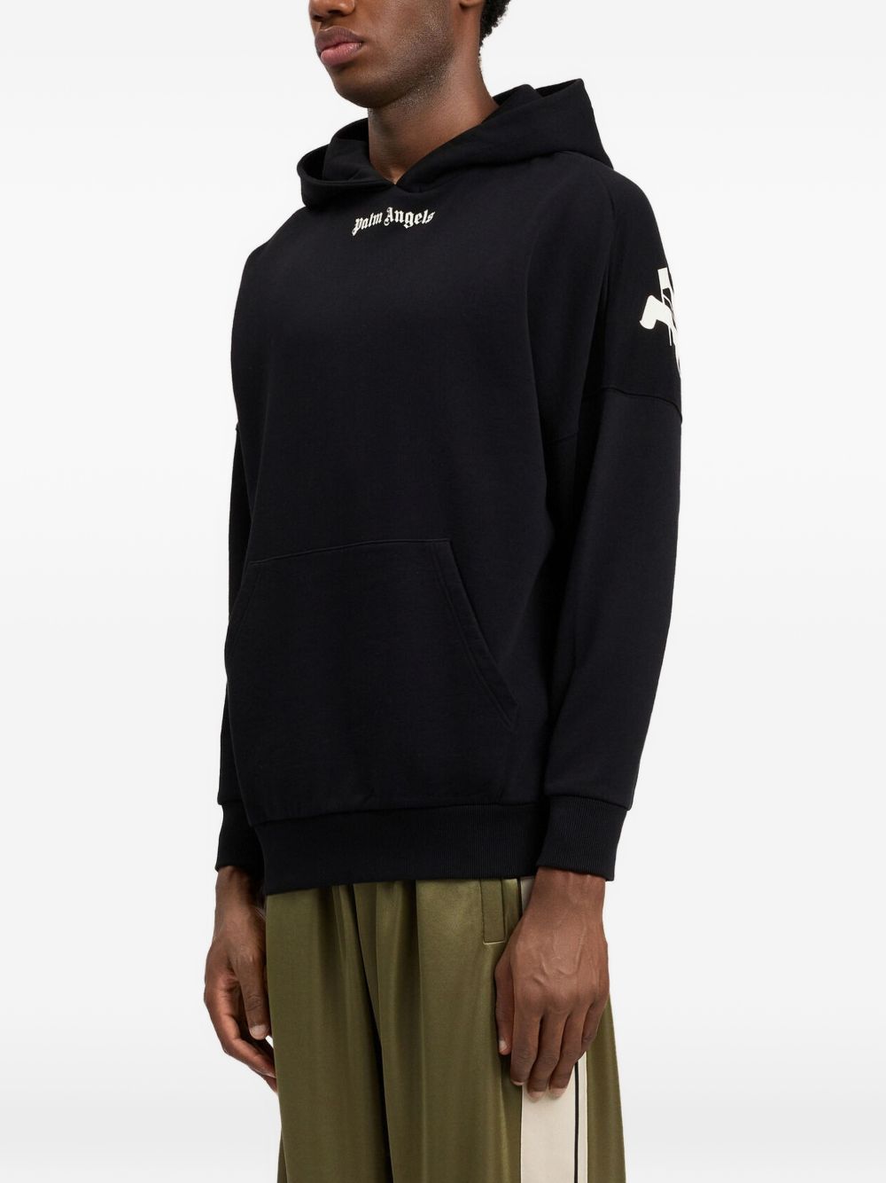 PALM ANGELS Felpa nera con cappuccio e logo bianco