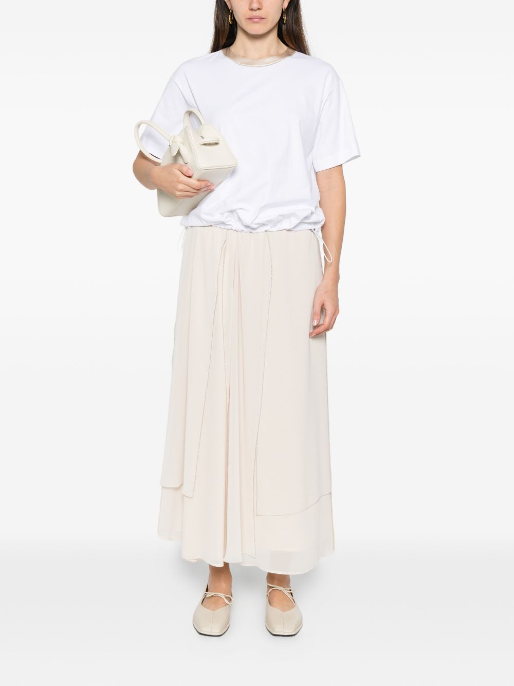 PESERICO T-shirt bianca con girocollo in raso dorato