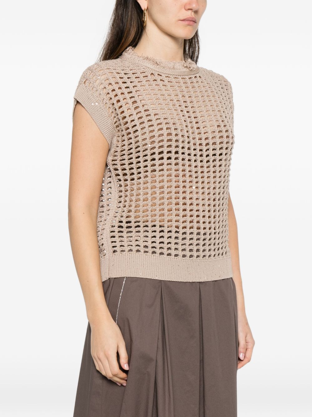 PESERICO Maglia beige senza maniche effetto crochet