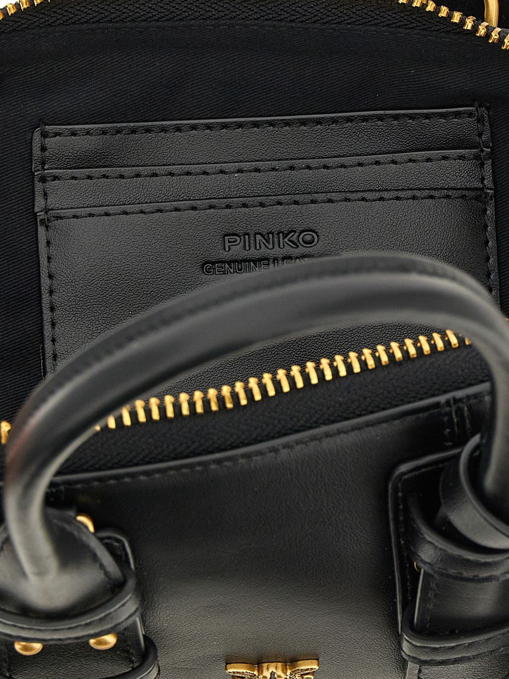 PINKO Borsa a mano in pelle nera con fibbie dorate