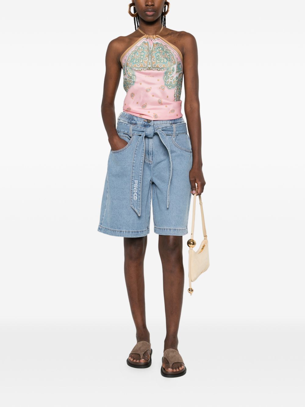 PINKO Shorts in denim con cinturino in vita