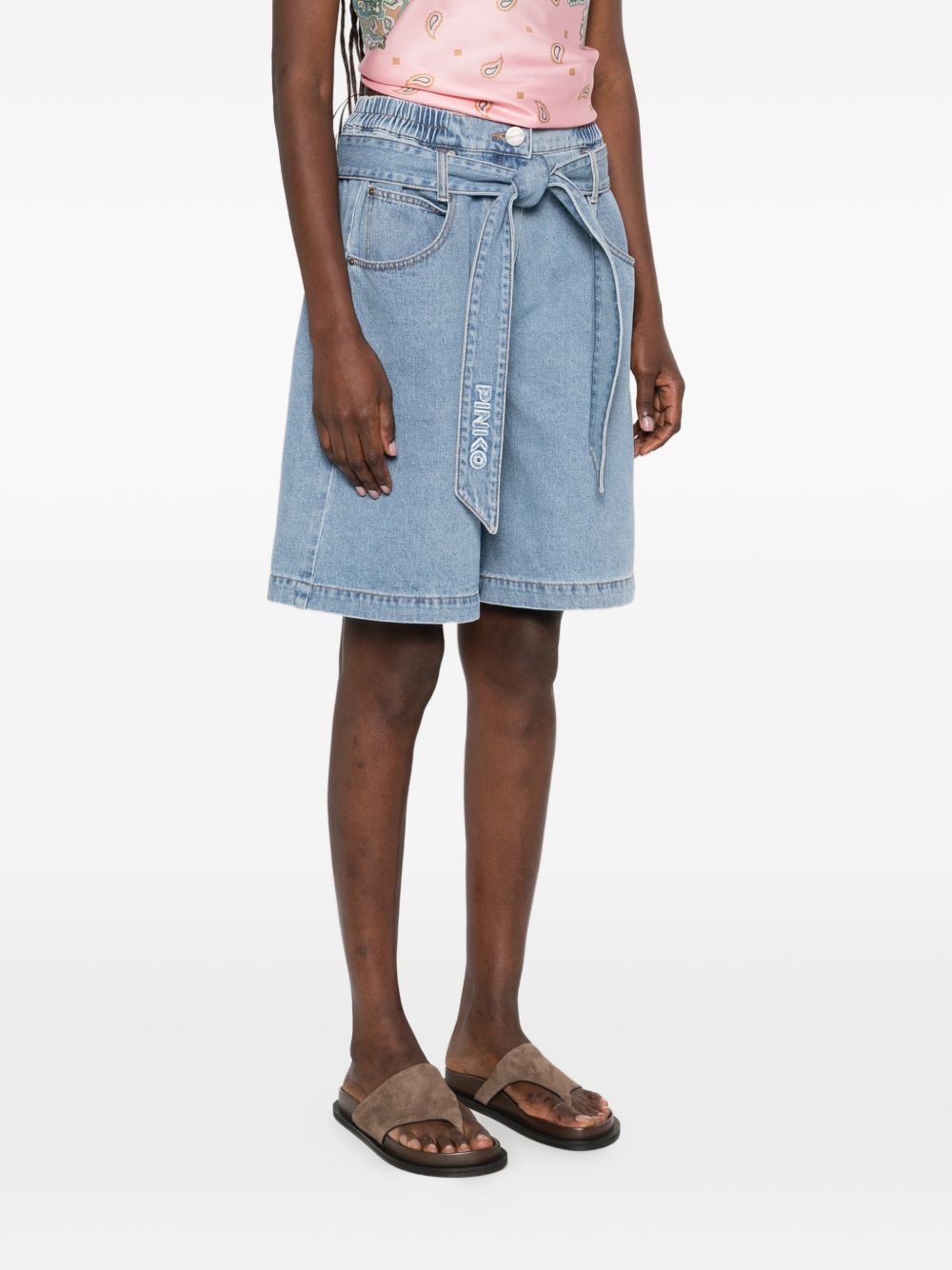 PINKO Shorts in denim con cinturino in vita
