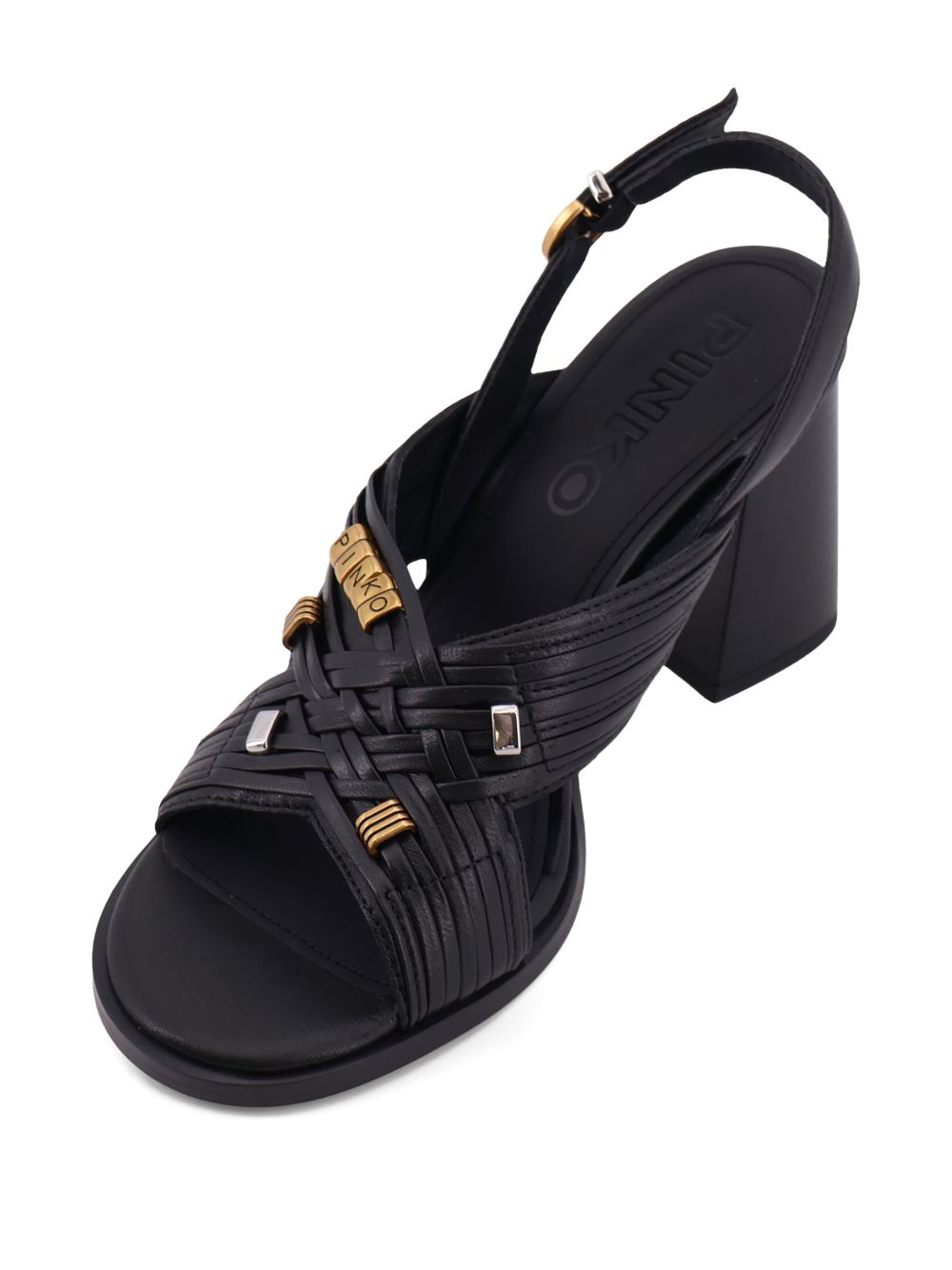 PINKO Sandali in pelle nera con tacco 'Lara'