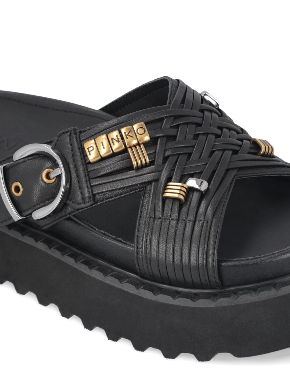 PINKO Ciabatte 'Kate' in pelle nera con borchie