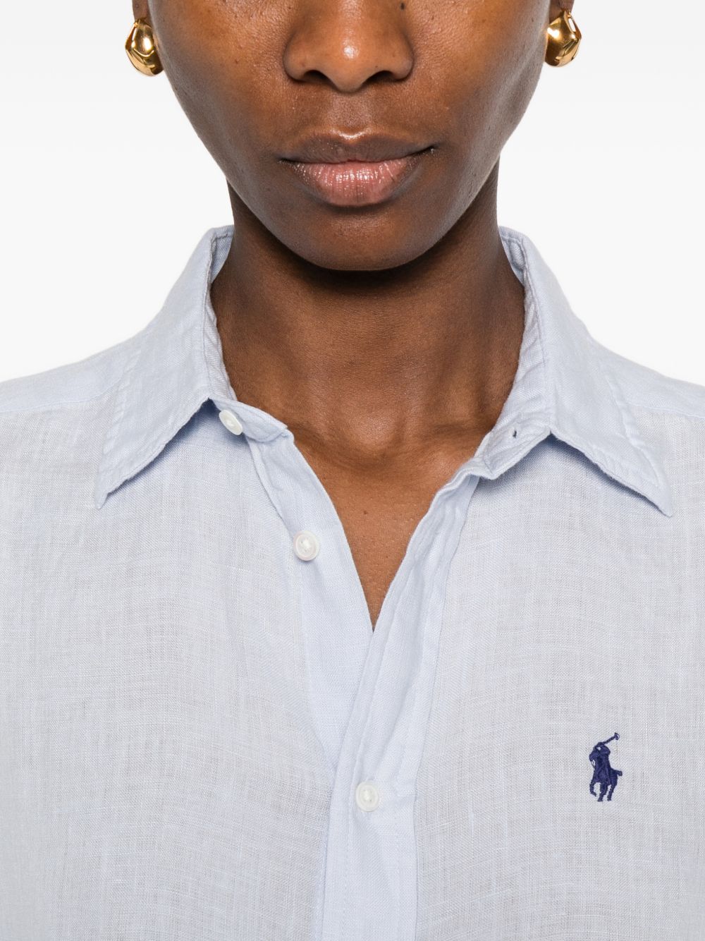 POLO RALPH LAUREN Camicia con logo Polo in lino azzurro