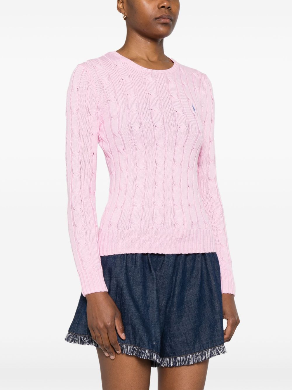 POLO RALPH LAUREN Maglia girocollo a trecce rosa con logo