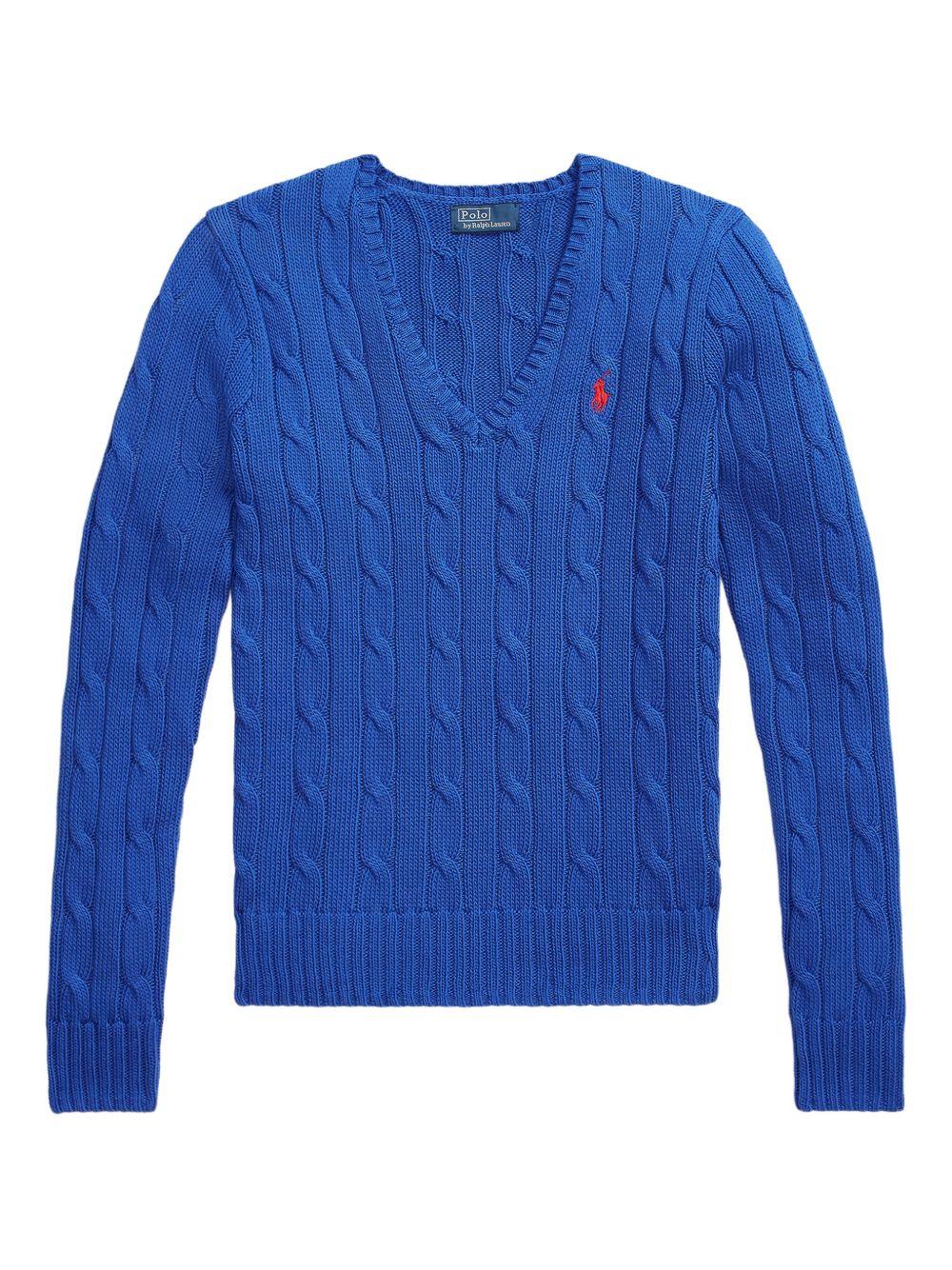 POLO RALPH LAUREN Maglia a trecce con scollo V in cotone blu