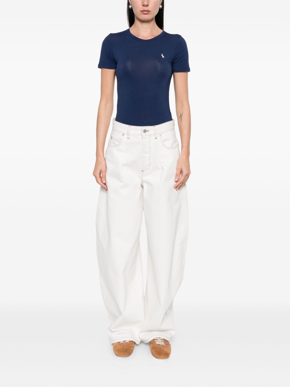 POLO RALPH LAUREN Body con maniche corte e logo ricamato blu navy