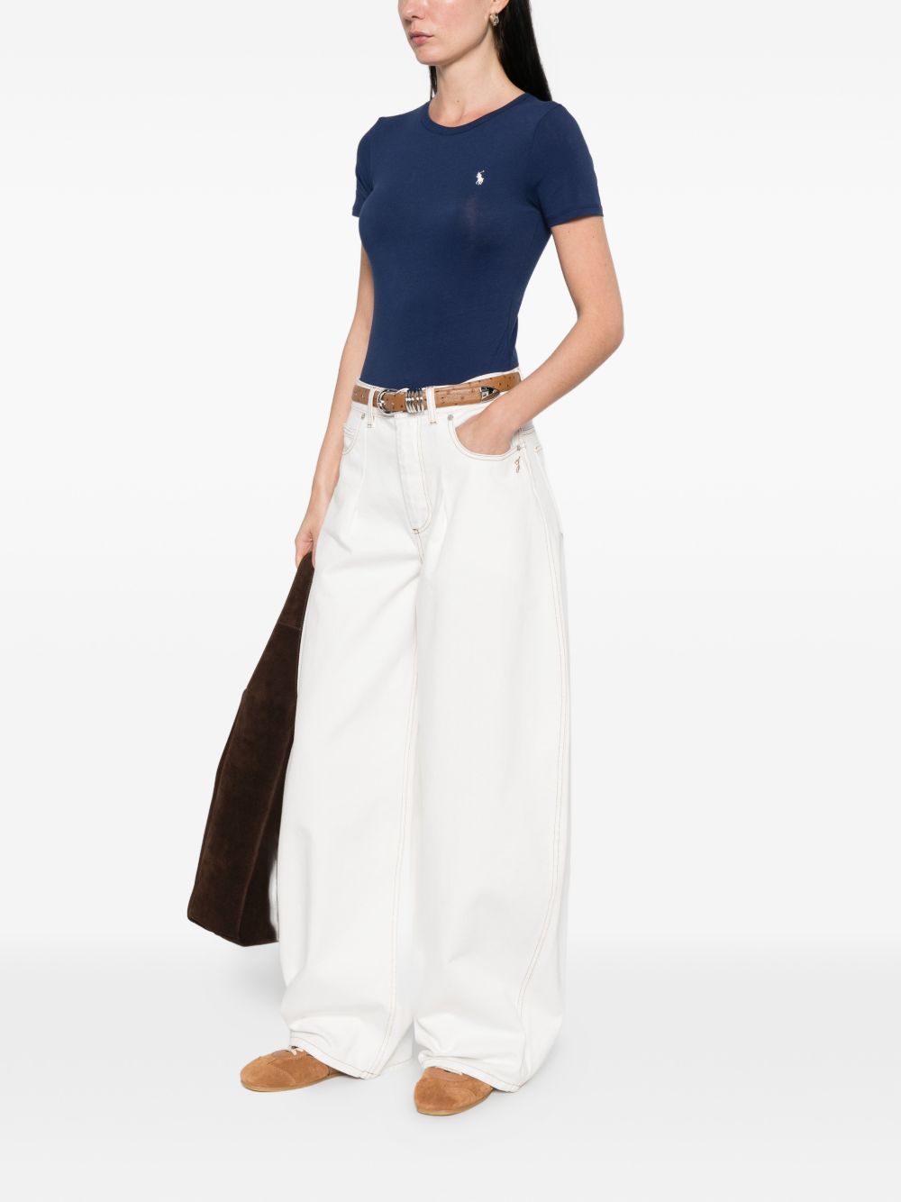 POLO RALPH LAUREN Body con maniche corte e logo ricamato blu navy