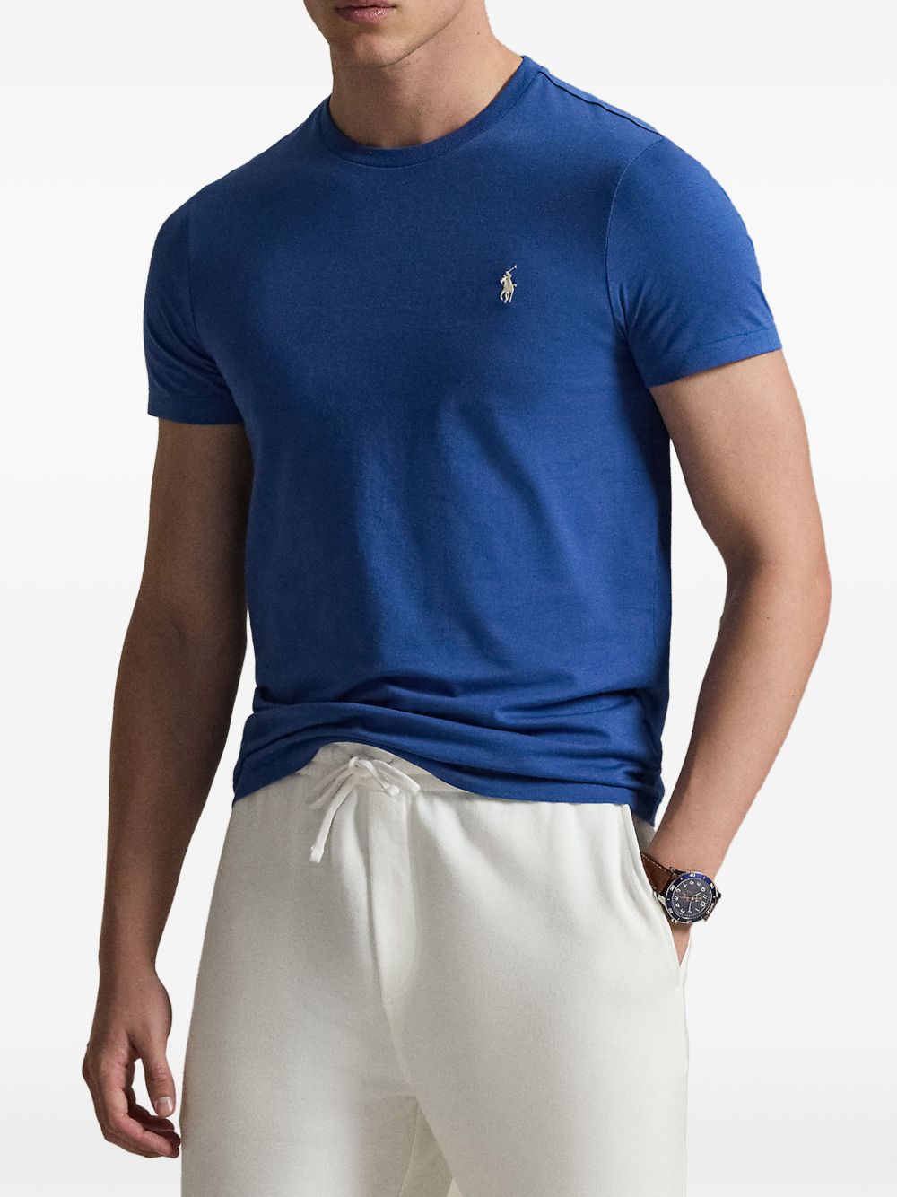 POLO RALPH LAUREN T-shirt blu elettrico con logo sul petto