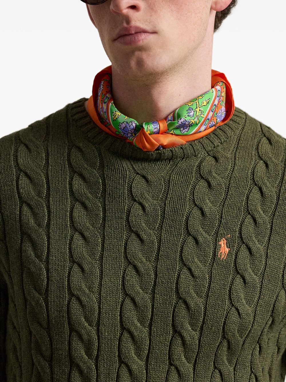 POLO RALPH LAUREN Maglia verde con trama intrecciata e logo