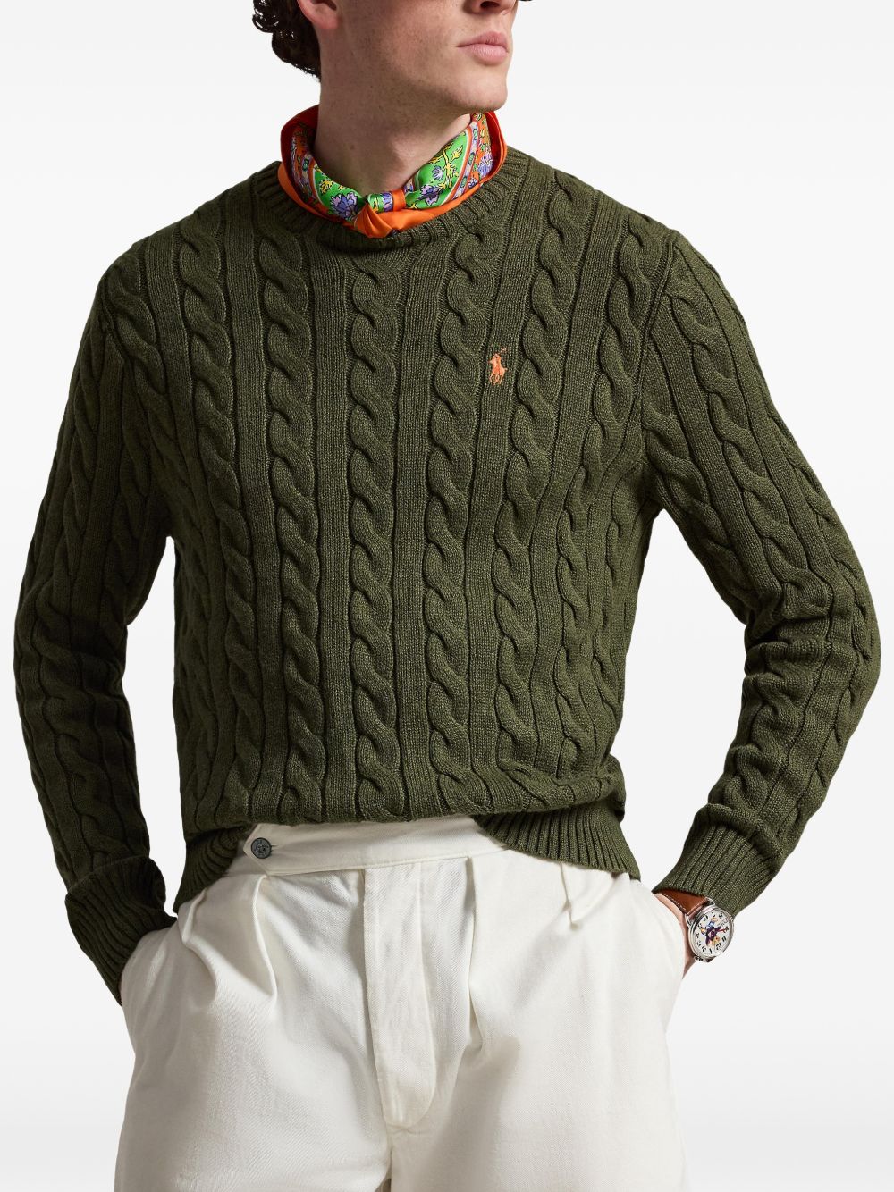 POLO RALPH LAUREN Maglia verde con trama intrecciata e logo