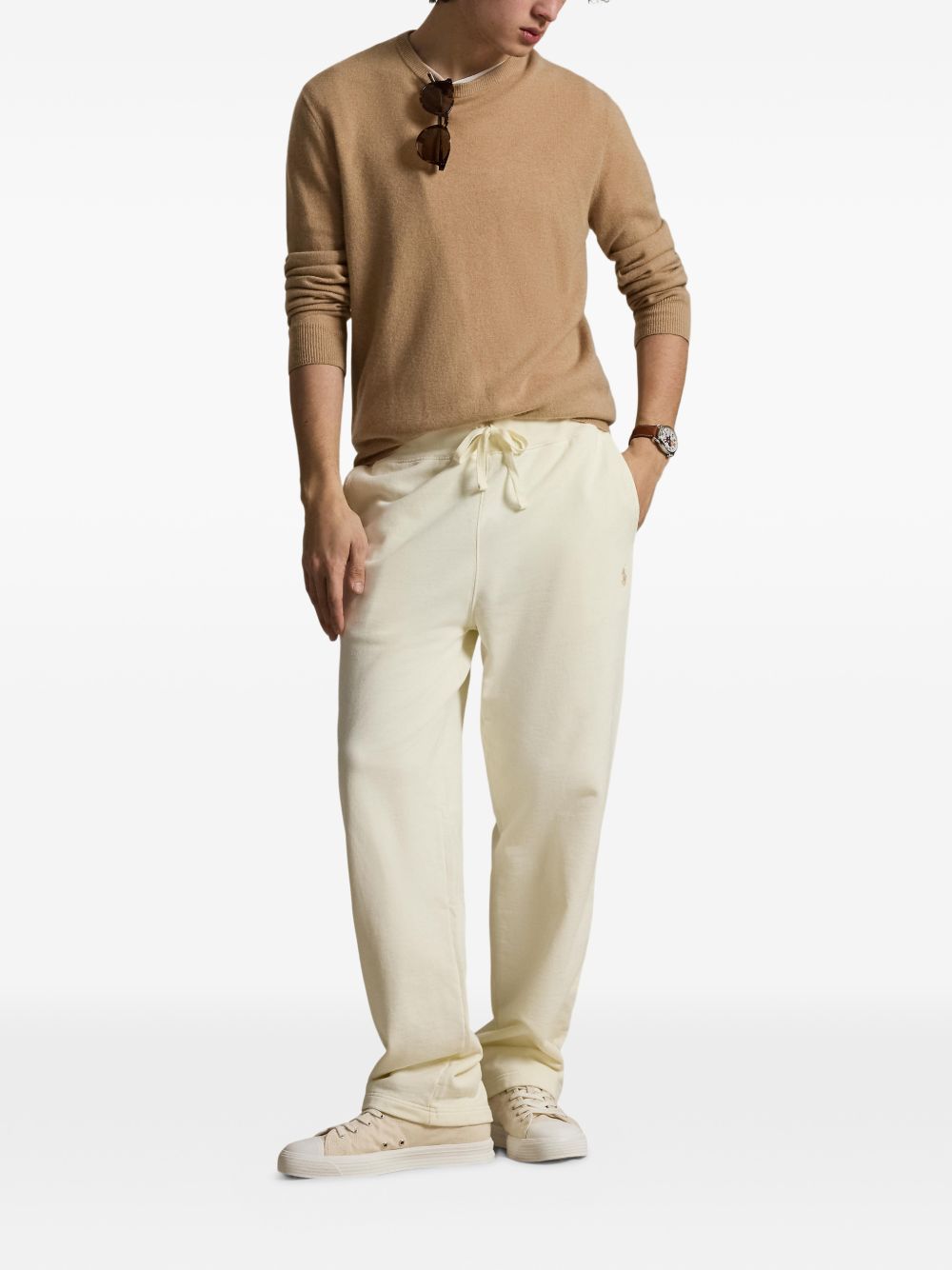 POLO RALPH LAUREN Pantaloni in cotone ecrù con vita elasticizzata