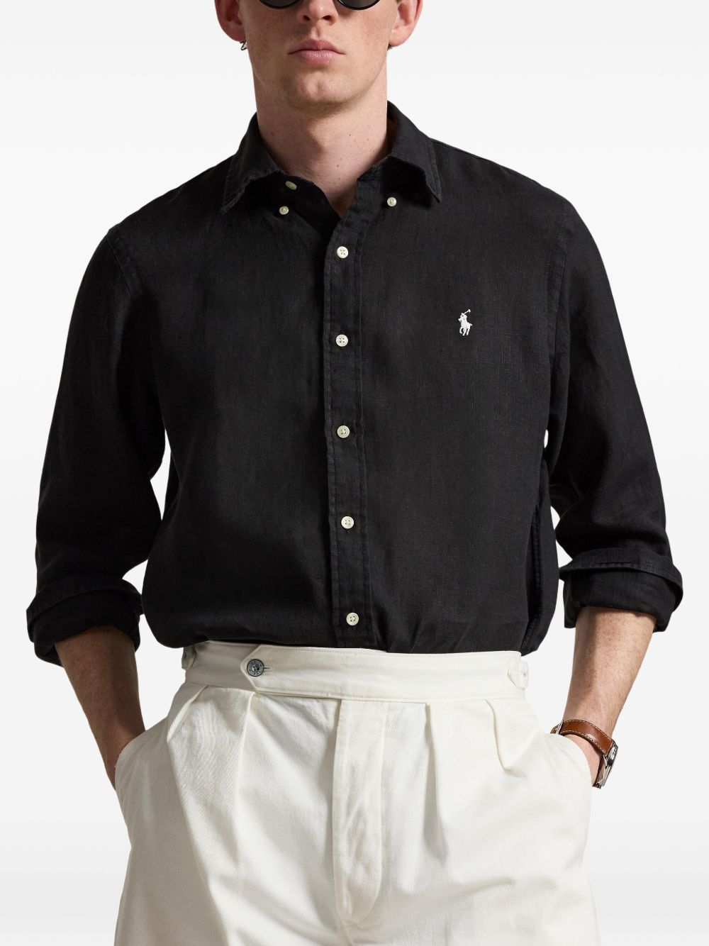 POLO RALPH LAUREN Camicia nera con logo ricamato sul petto