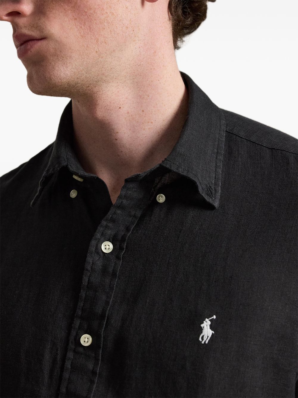 POLO RALPH LAUREN Camicia nera con logo ricamato sul petto