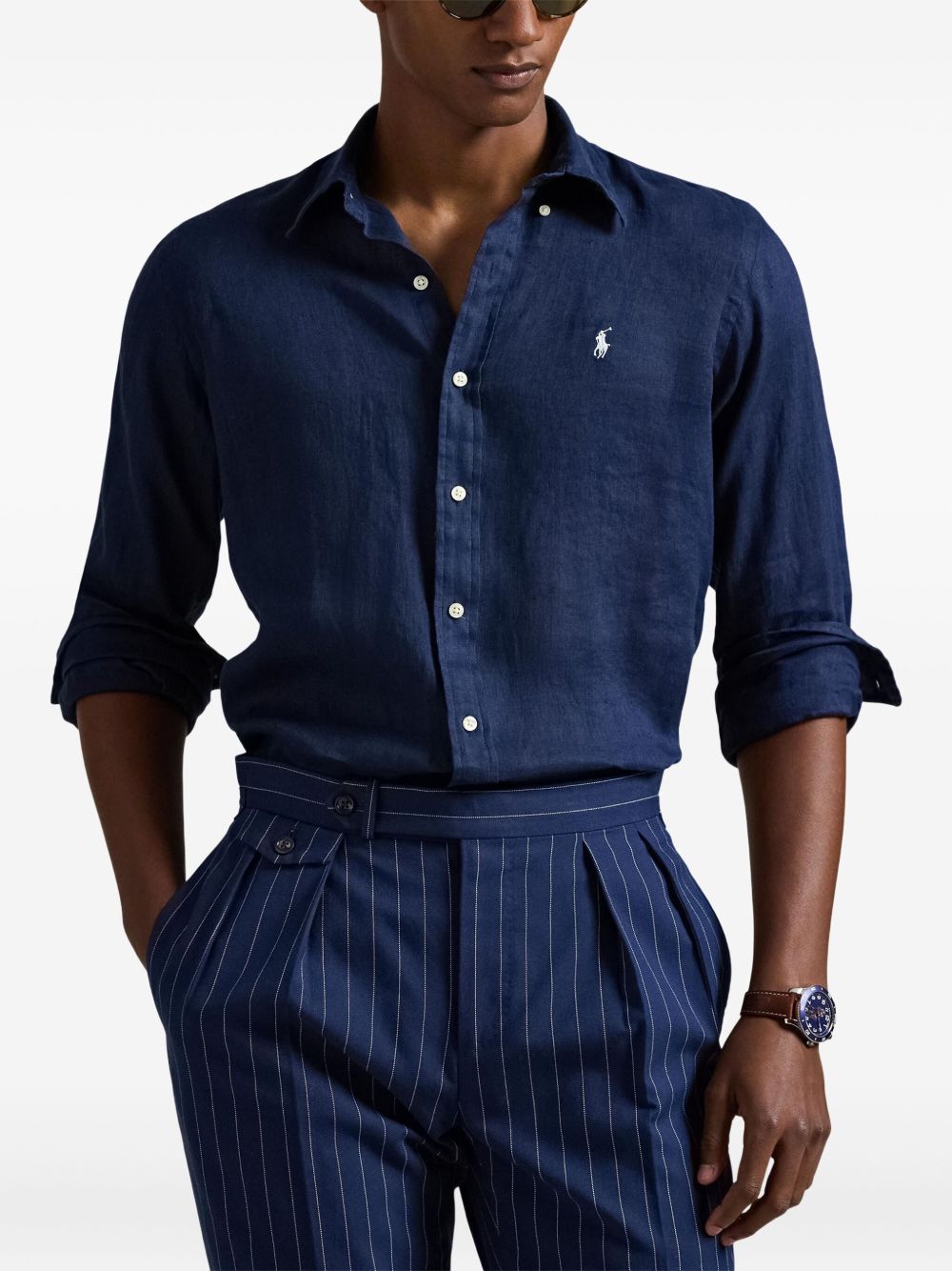POLO RALPH LAUREN Camicia blu con logo ricamato sul petto