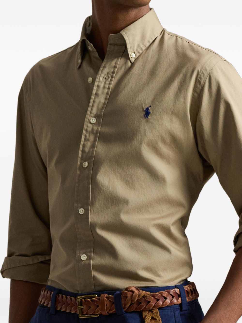 POLO RALPH LAUREN Camicia marrone con logo e collo button-down