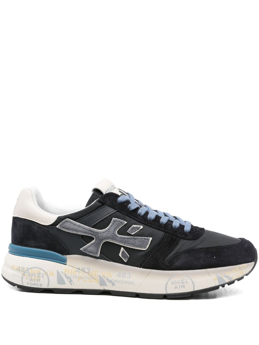 PREMIATA Sneakers Mick in pelle blu con suola bianca