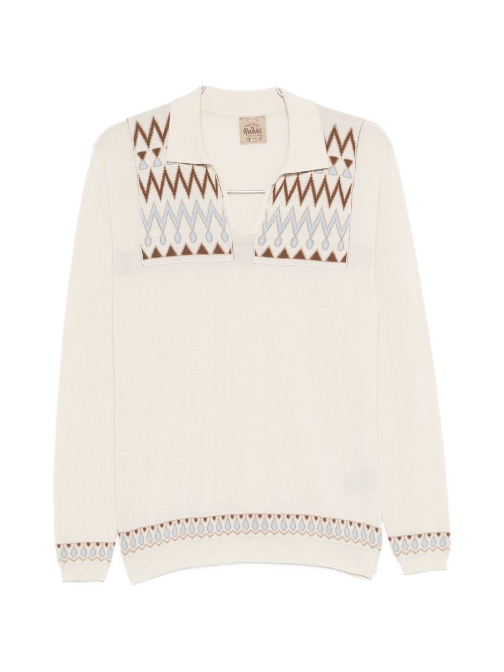 RAKKI Polo in cotone bianco con fantasia a maniche lunghe