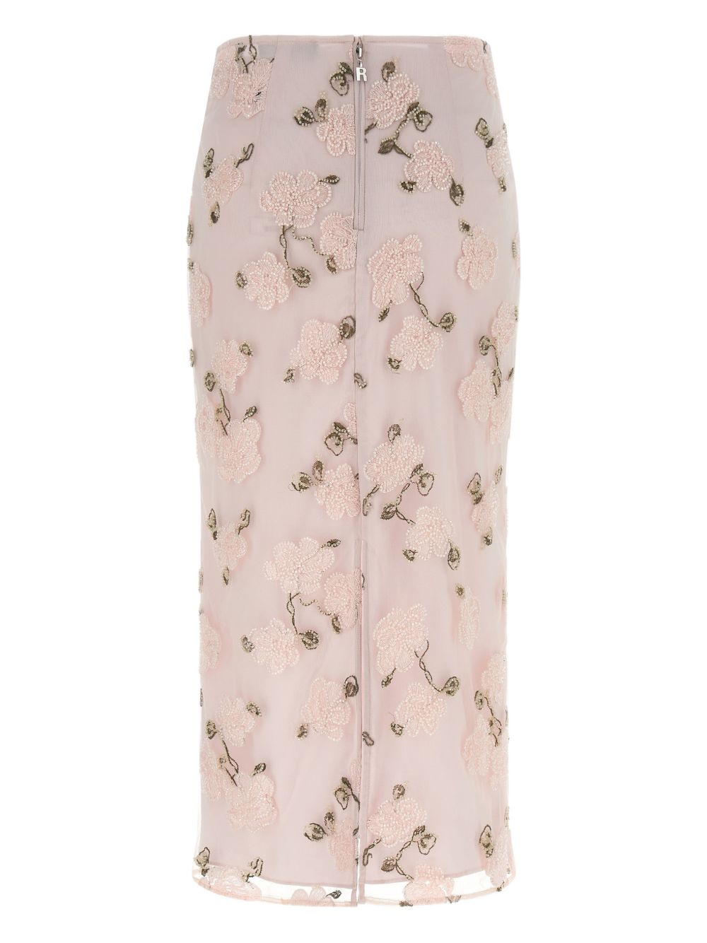 ROTATE Gonna midi rosa con ricami floreali