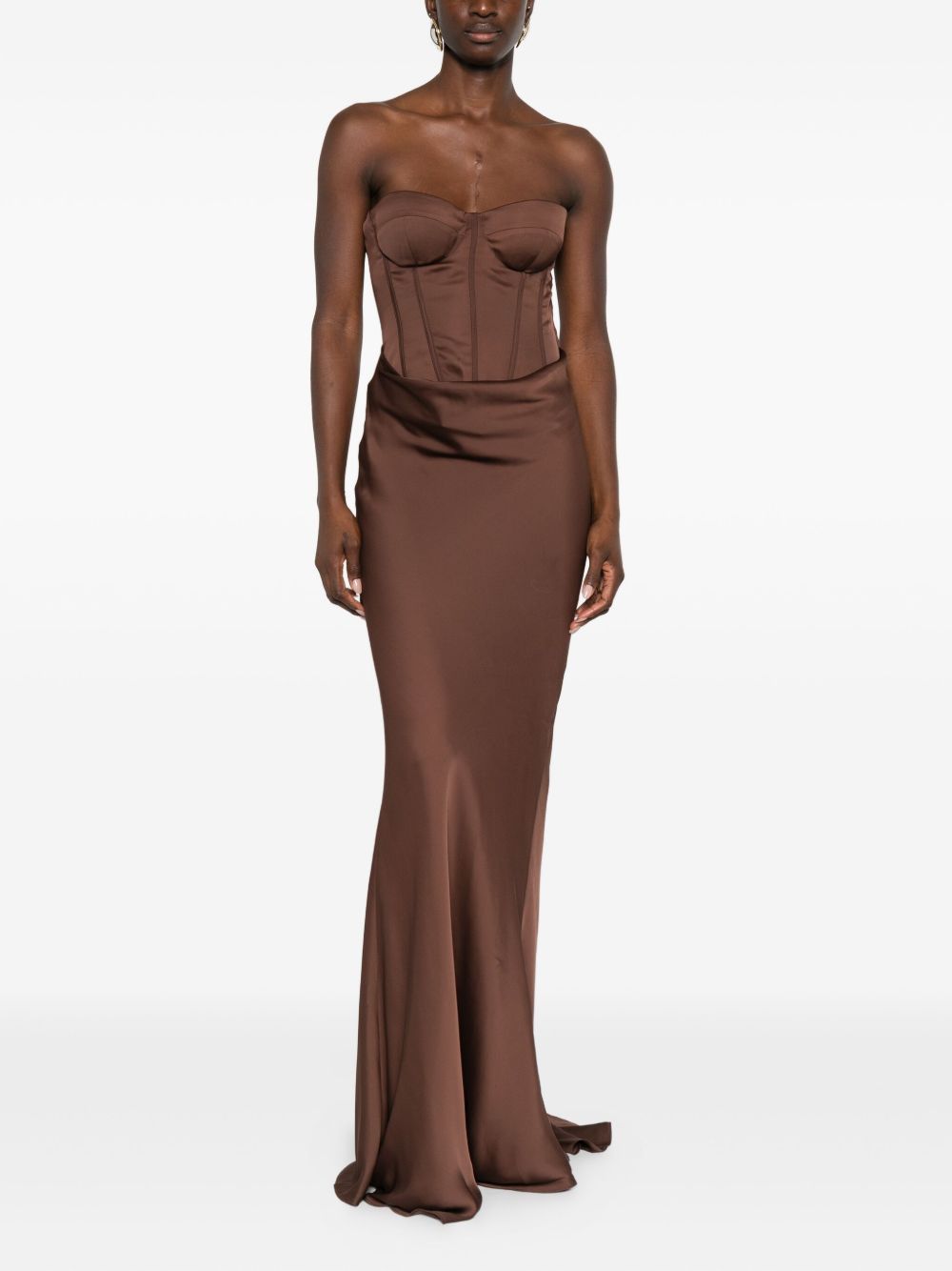 ROTATE Abito lungo con corpetto bustier marrone