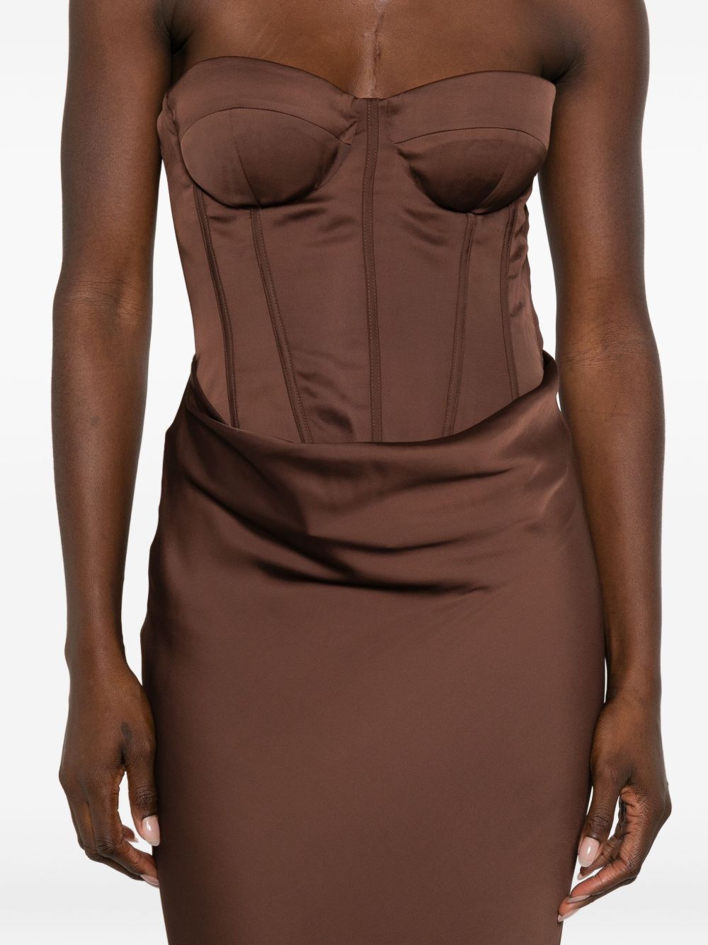 ROTATE Abito lungo con corpetto bustier marrone