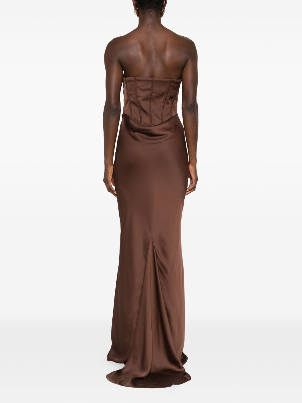 ROTATE Abito lungo con corpetto bustier marrone