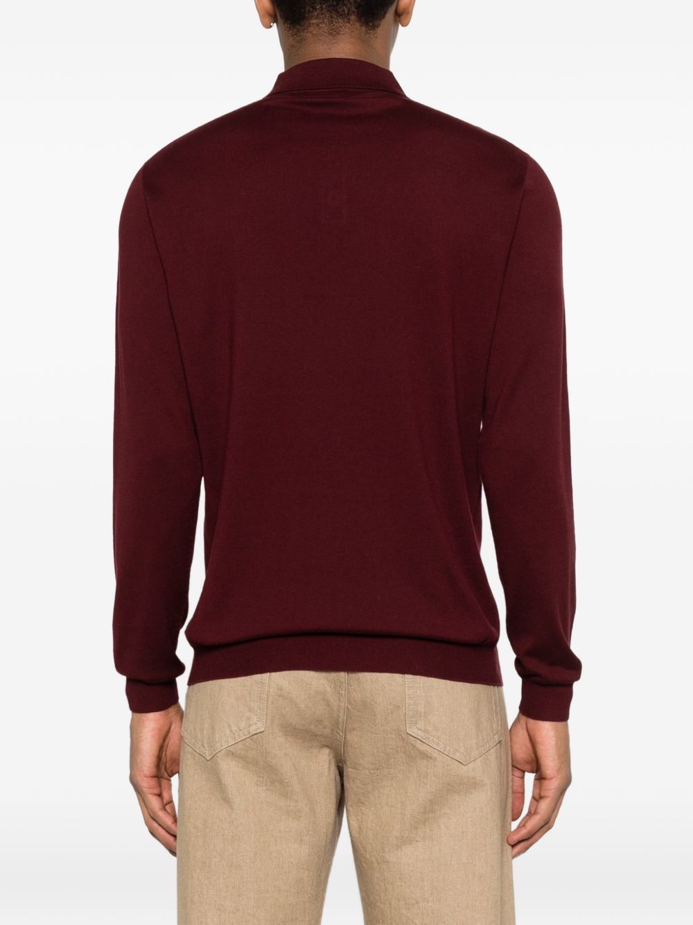 SCAGLIONE Polo in seta e cotone bordeaux a maniche lunghe