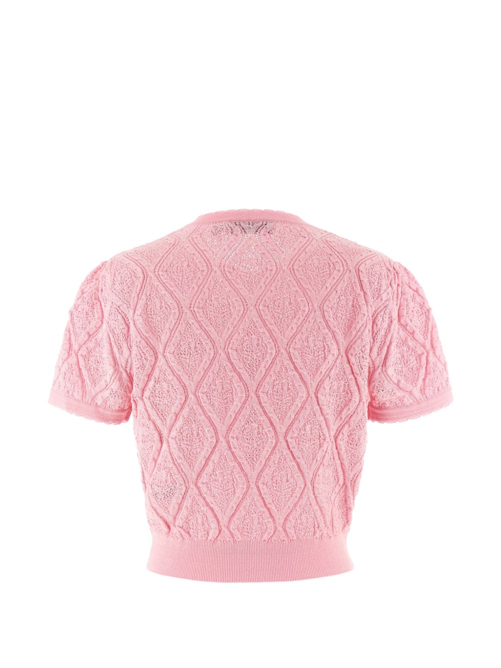 SELF PORTRAIT Cardigan corto rosa con ricamo fiori e logo