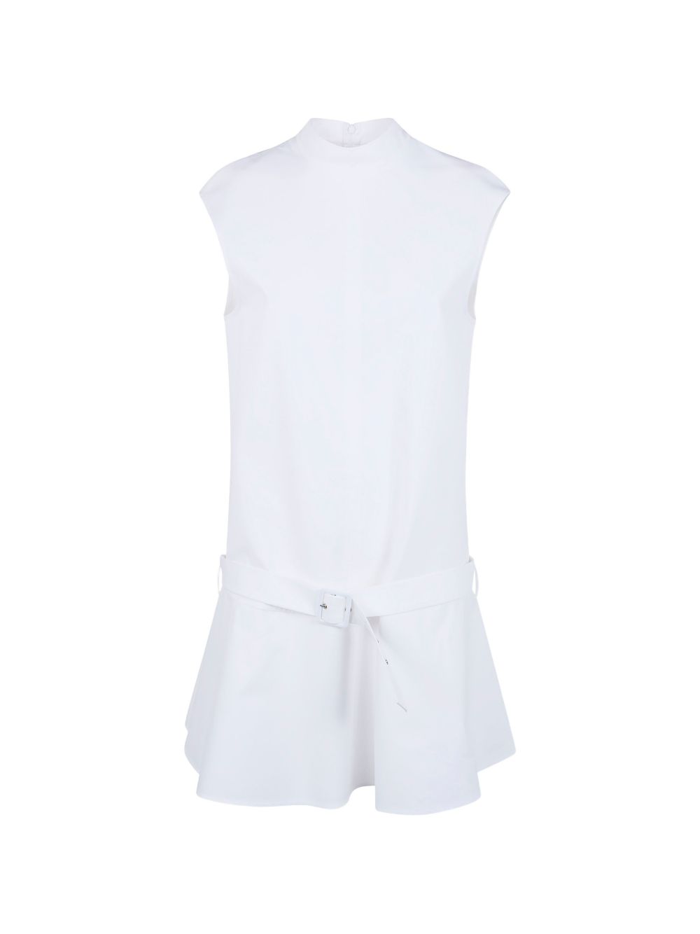 SEMICOUTURE Abito corto bianco in cotone elasticizzato con cintura in vita