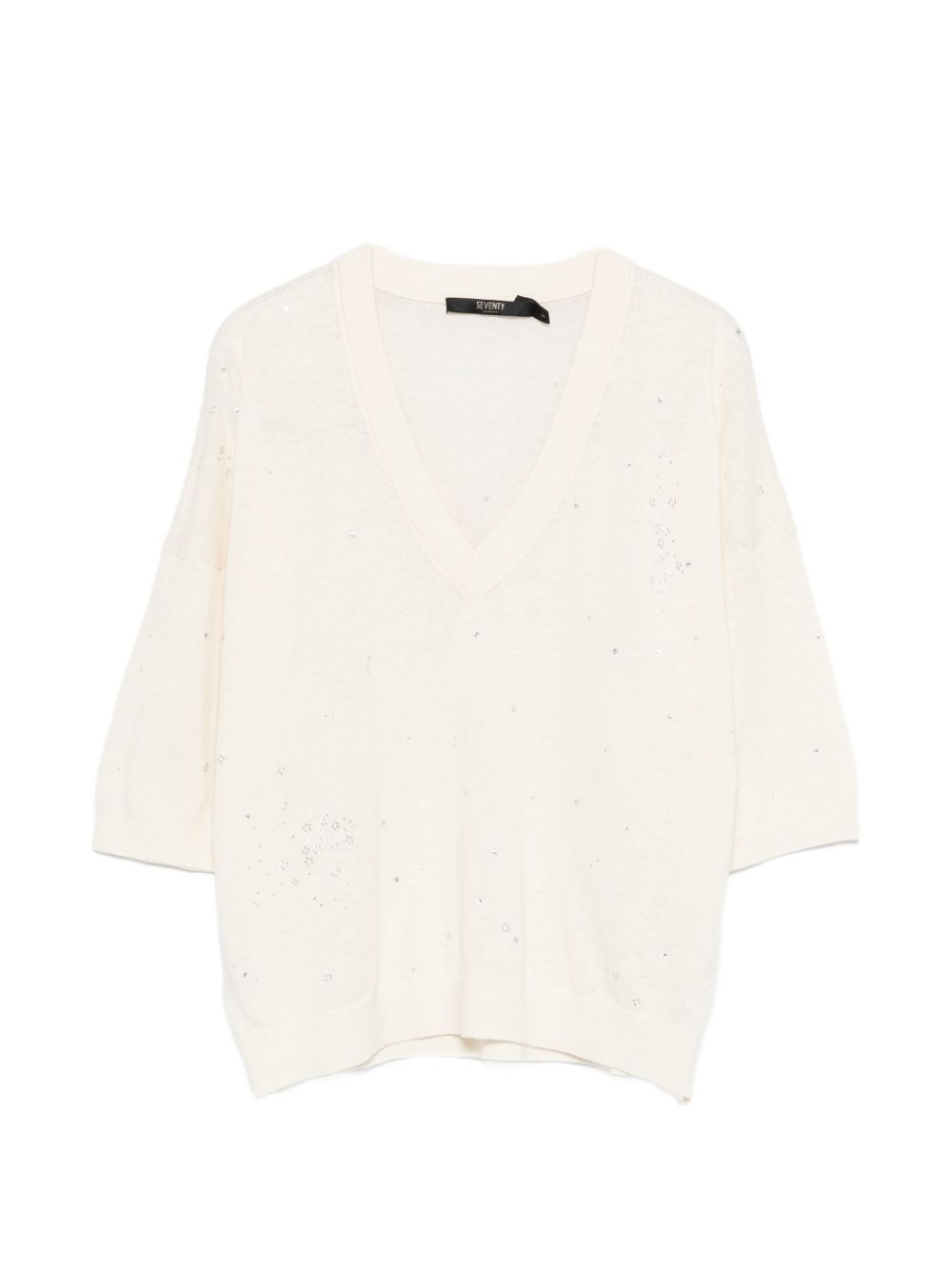 SEVENTY Maglia bianca con scollo a V e strass