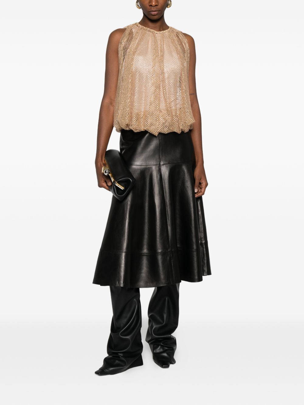 SPORTMAX Top beige con retina impreziosita da perline